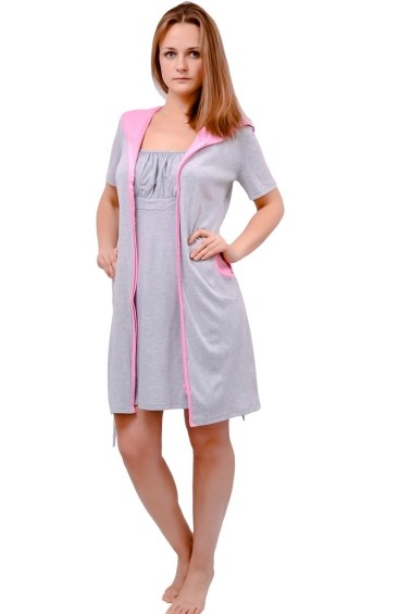 халат для беременных и в роддом с розовой отделкой flammber