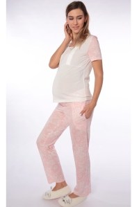 пижама футболка и брюки розовые для беременных и кормления
