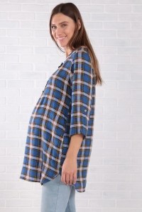 рубашка для беременных синяя в клеточку  euromama фото 6