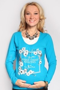 Блуза для беременных и кормления с принтом Цветы-бирюза