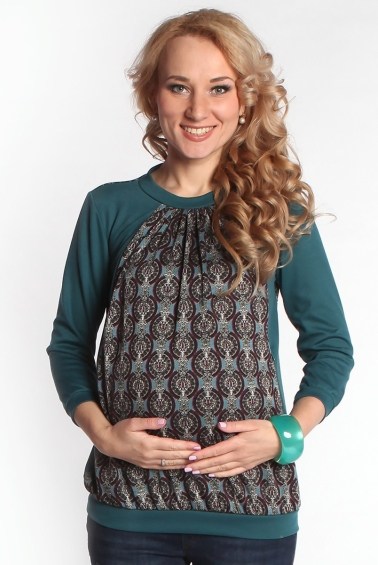 блуза для беременных и кормящих-зеленый узор мамуля красотуля