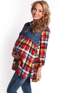 блуза для беременных на пуговицах-цветная клетка мамуля красотуля