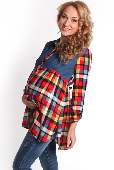 блуза для беременных на пуговицах-цветная клетка мамуля красотуля