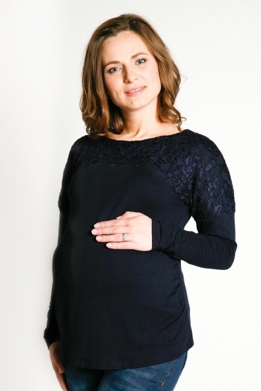 блуза для беременных с гипюром на кокетке-темно-синий мамуля красотуля