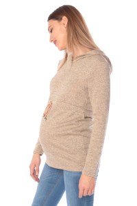 джемпер бежевый с капюшоном для беременных и кормящих euromama фото 3