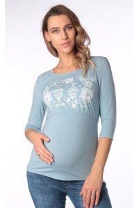 футболка для беременных и кормления голубая рукав 34 euromama фото 2