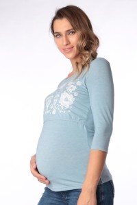 футболка для беременных и кормления голубая рукав 34 euromama фото 5