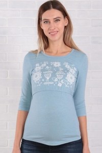 футболка для беременных и кормления голубая рукав 34 euromama