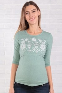 футболка для беременных и кормления зеленая рукав 34 euromama фото 4