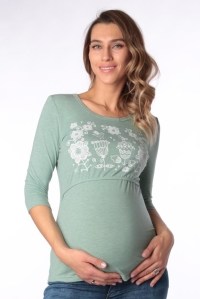 футболка для беременных и кормления зеленая рукав 34 euromama
