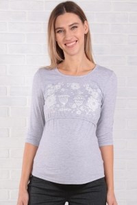 футболка для беременных и кормления серая рукав 34 euromama фото 2