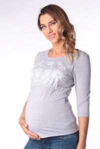 футболка для беременных и кормления серая рукав 34 euromama фото 5