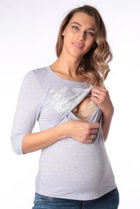 футболка для беременных и кормления серая рукав 34 euromama фото 3