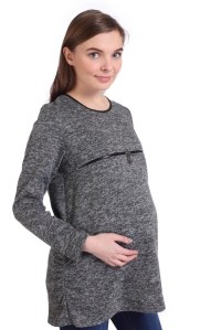 Пуловер Паулина для беременных и кормящих с молнией темно-серый меланж