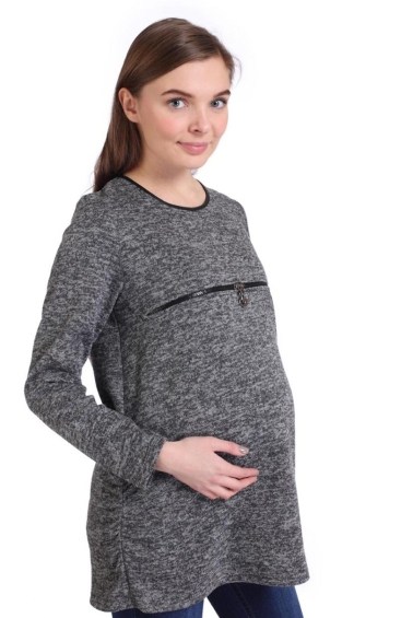 пуловер паулина для беременных и кормящих с молнией темно-серый меланж мамуля красотуля