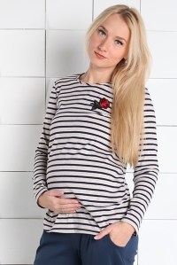 блуза для беременных прямого силуэта в полоску бежевыйсиний