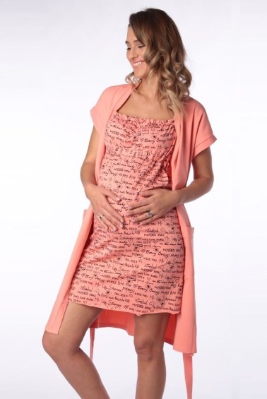 комплект для беременных и кормящих халат и сорочка персик euromama