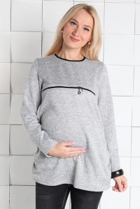 Пуловер для беременных и кормящих Паулина серый меланж