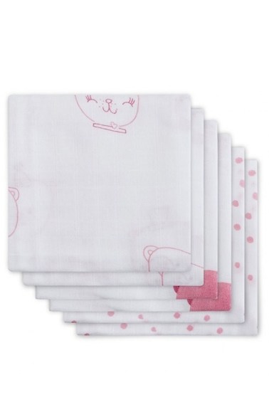 комплект муслиновых пеленок 70х70 см 6 шт funny bear pink jollein