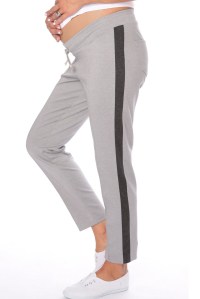 брюки джерси со строчкой и лампасами для беременных светло-серые euromama