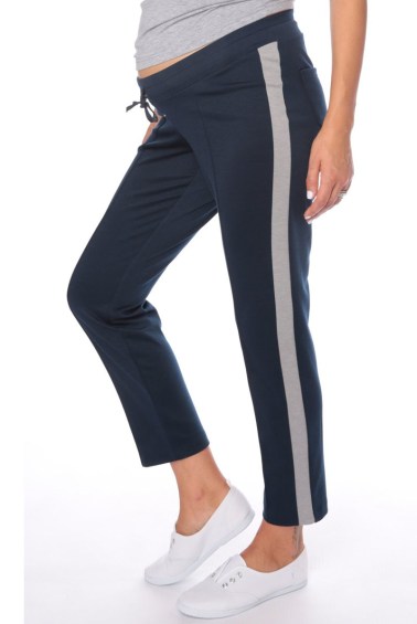 брюки джерси со строчкой и лампасами для беременных темно-синие euromama