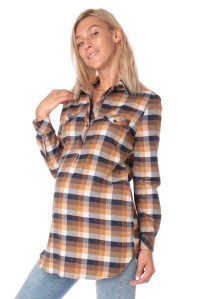 блуза-рубашка для беременных фланель коричневая euromama фото 3