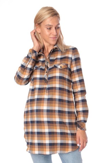 блуза-рубашка для беременных фланель коричневая euromama