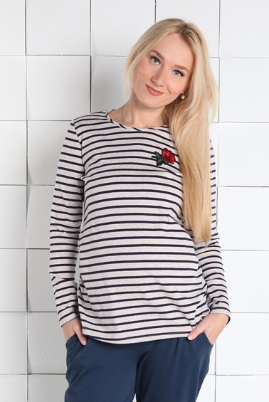 блуза прямого силуэта в полоску серыйсиний для беременных мамуля красотуля