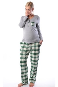 пижама для беременных и кормления зеленая клетка euromama фото 2