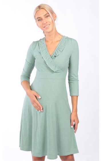 платье вискоза с рюшей зеленый для беременных и кормящих euromama