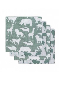 комплект муслиновых пеленок 70х70 см, 4 шт, safari stone green jollein