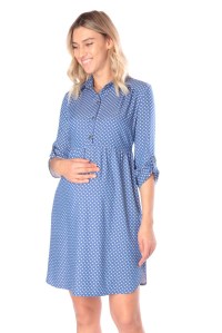 Платье-рубашка горох синий для беременных 