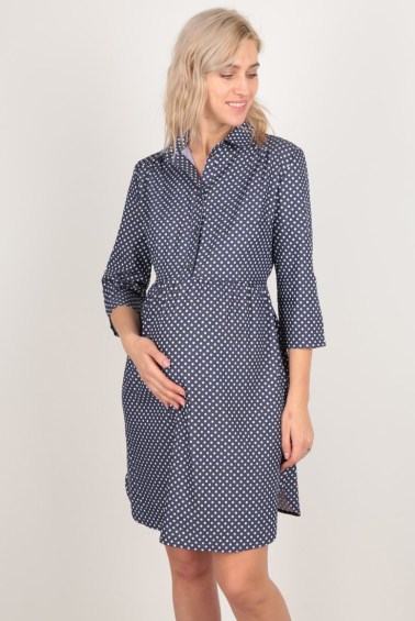 платье-рубашка темно-синий горох для беременных  euromama