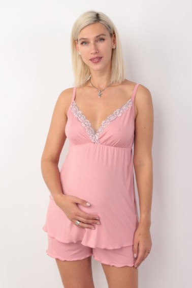 пижама темно-розовая для беременных майка и шорты  euromama
