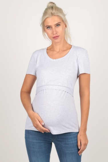 футболка для беременных и кормления меланж серая diva