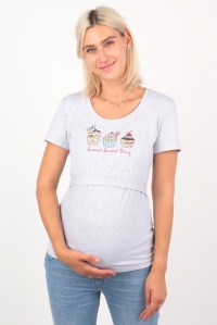 футболка для беременных и кормящих капкейки меланж серая euromama