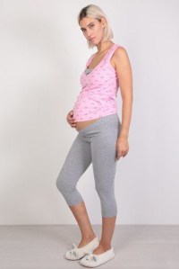 Пижама майка и лосины розовые с серым для беременных и кормящих