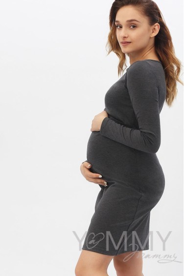 платье-футляр для кормящих и беременных темно серый-меланж yammy mammy